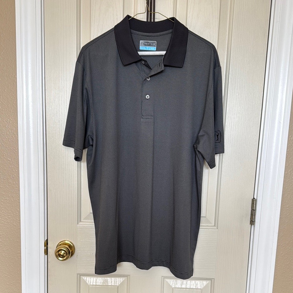 Cutter & Buck Gray and Black Polo Shirt with Textured Fabric